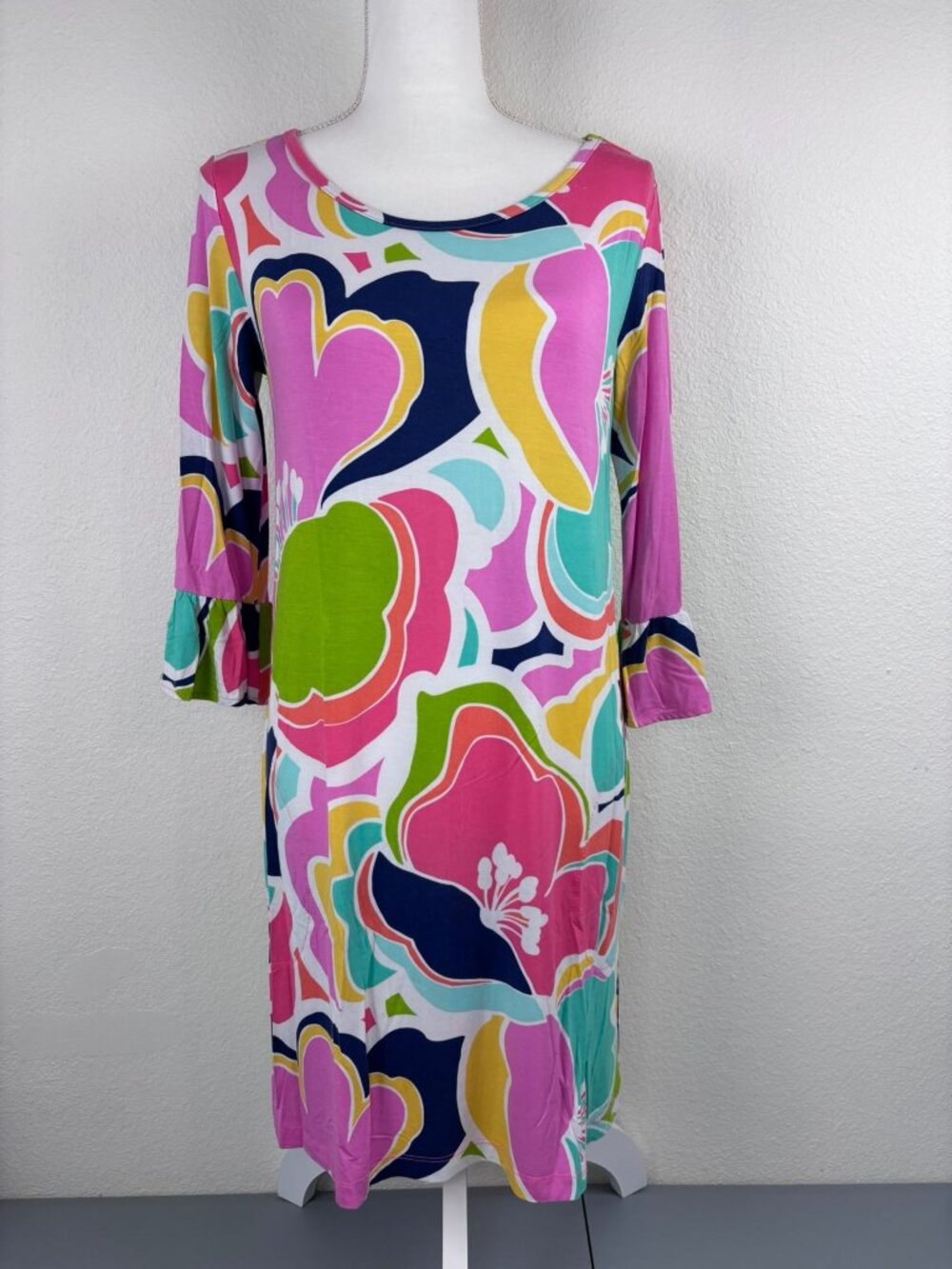 Tori Richard honolulu small patterned 3/4 sleeve shift mini‎ dress resortwear